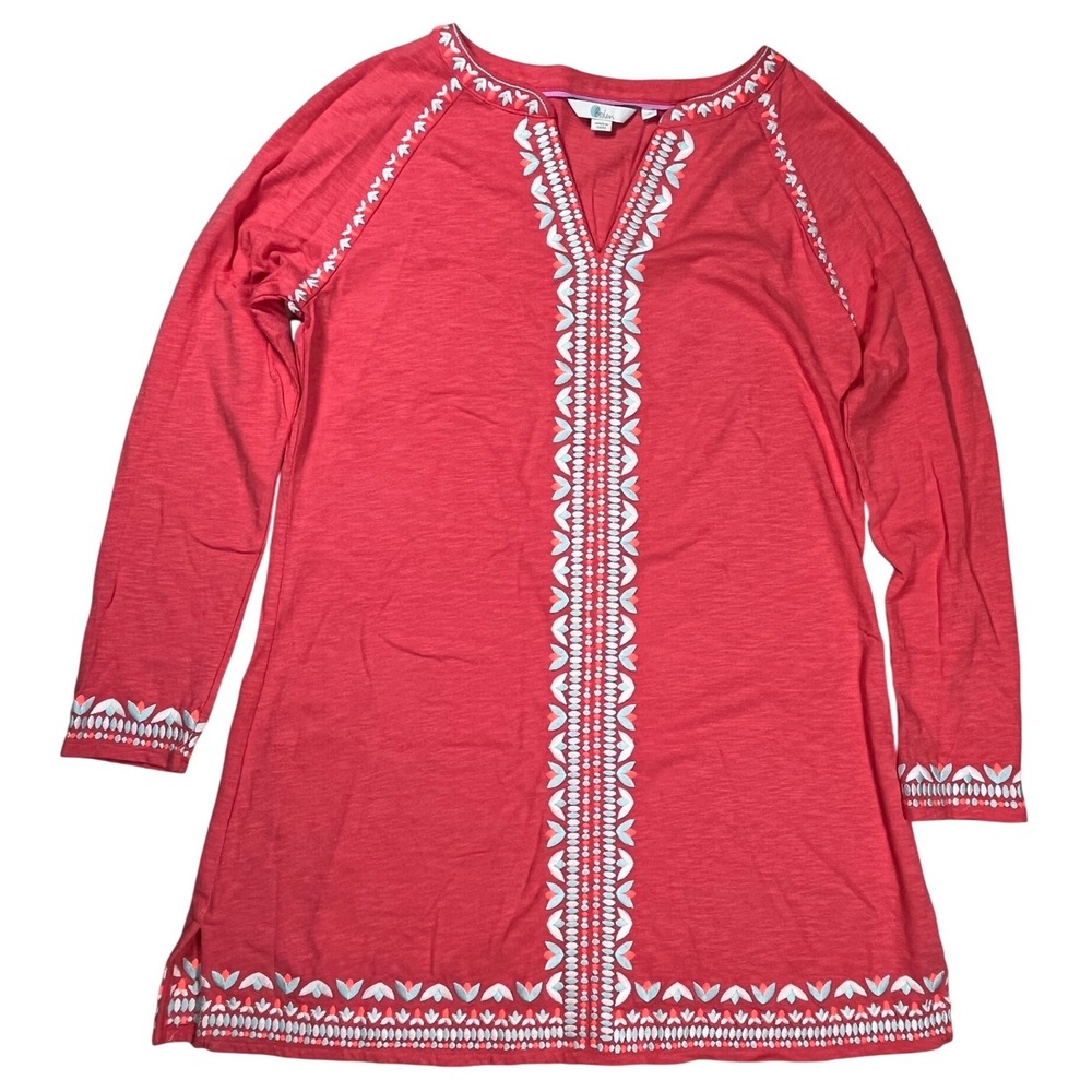 Boden Edie Pink Embroidered V Neck Jersey Kaftan Dress Sz Medium Beach Boho